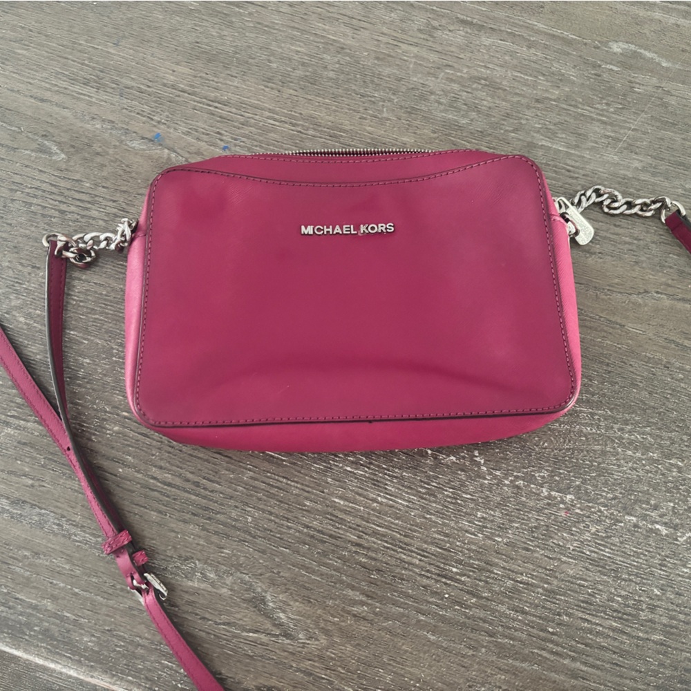 Michael Kors plum Crossbody Bag with Silver Chain